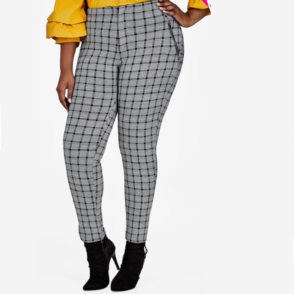 NEW Blossom Black & white checkered print Pull on skinny pants Plus Size 1X